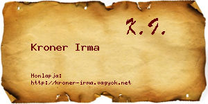 Kroner Irma névjegykártya